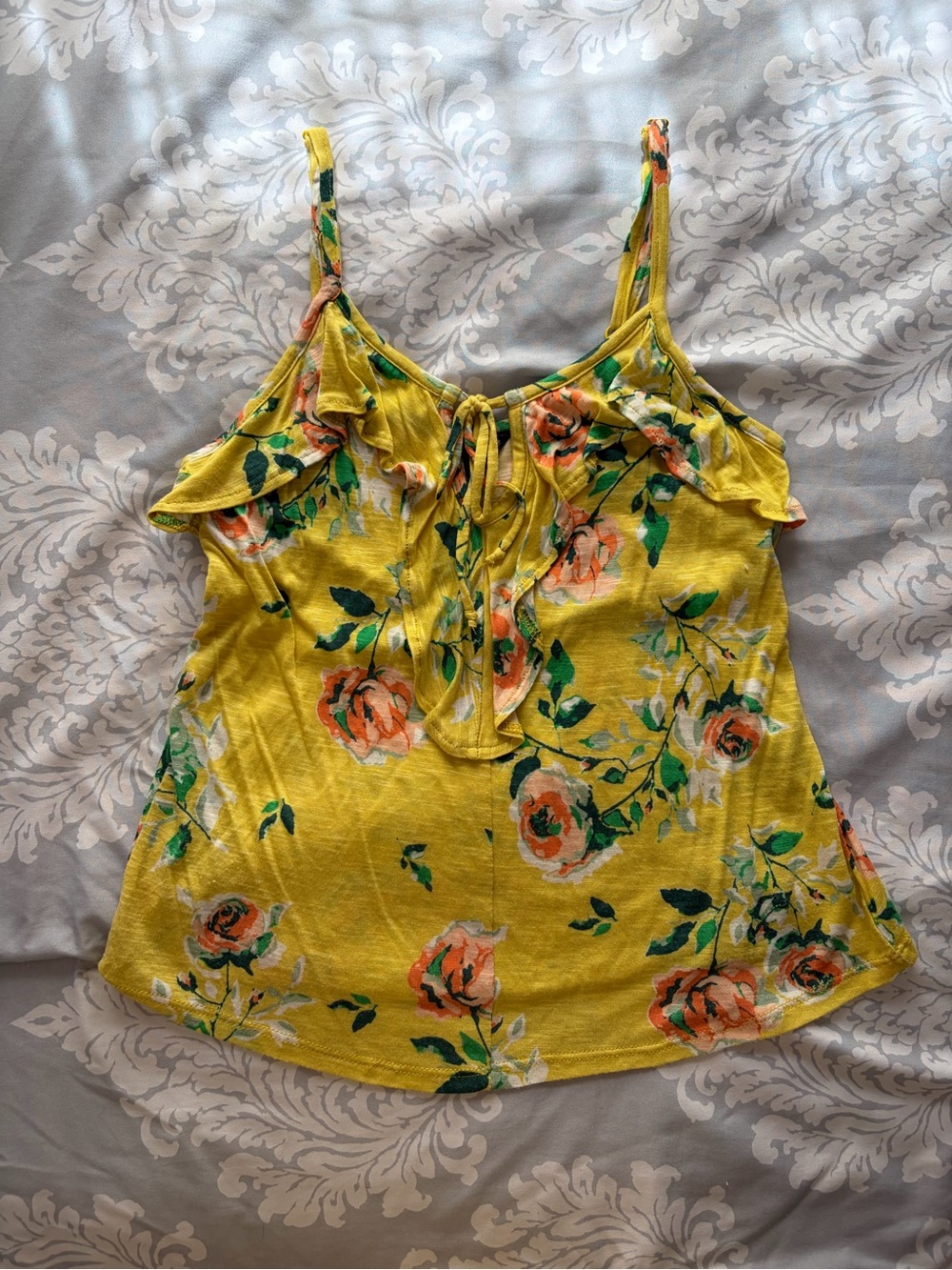 Aeropostale Yellow Floral Tie-Front Ruffle Tank